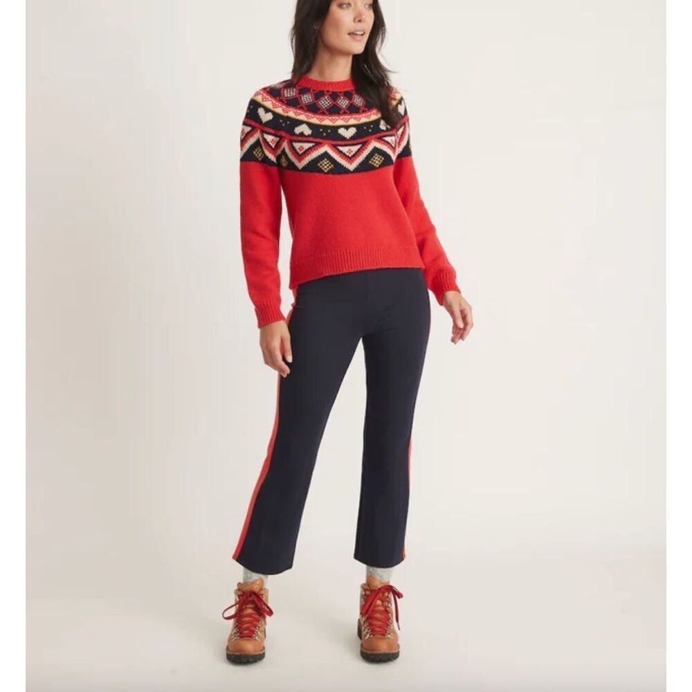 $118 Marine Layer Archive Jordan Ponte Pant in Navy Flare Cropped Red White size